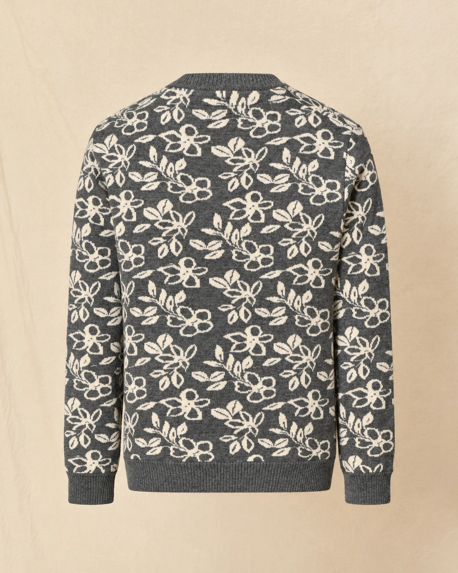 Pull en maille gris à imprimé floral blanc Over-D