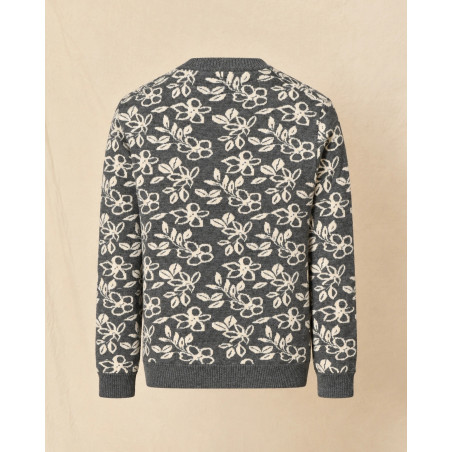 Pull en maille gris à imprimé floral blanc Over-D