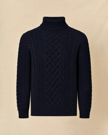 Pull en laine à col roulé bleu Over-D