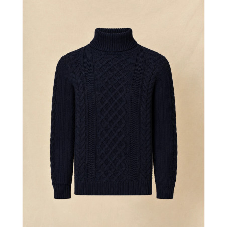 Pull en laine à col roulé bleu Over-D