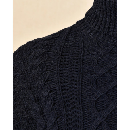 Pull en laine à col roulé bleu Over-D