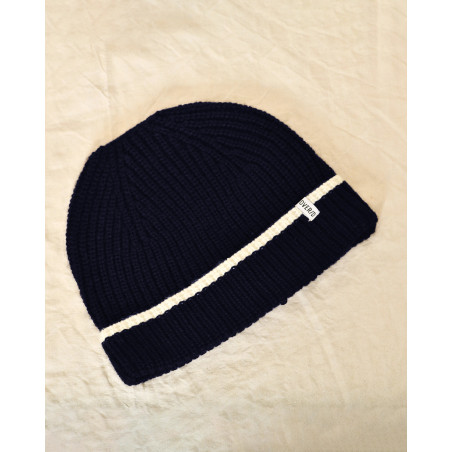 Bonnet en laine bleu à bordure contrastante Over-D