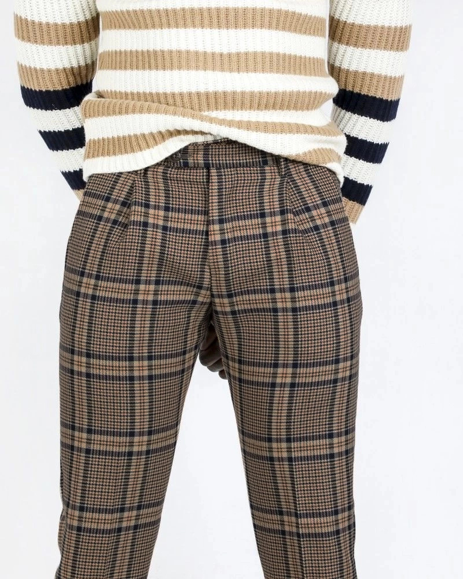 Pantalon tailleur en laine camel à carreaux Casheart pas cher - Out...