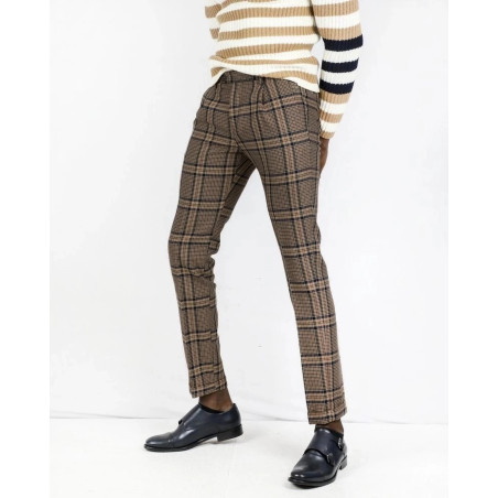 Pantalon tailleur en laine camel à carreaux Casheart pas cher - Out...