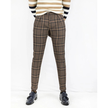 Pantalon tailleur en laine camel à carreaux Casheart pas cher - Out...