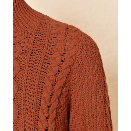 Pull en laine à col roulé terracotta Over-D