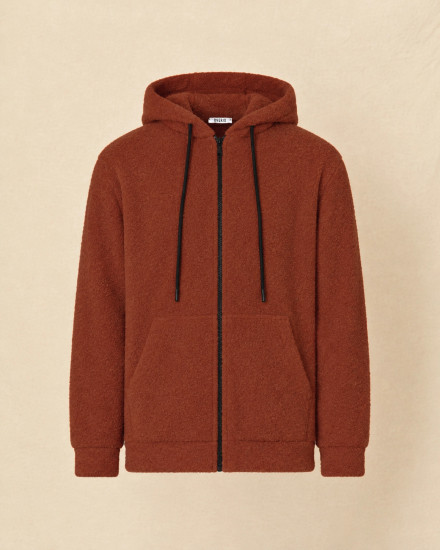 Sweat à capuche zippé en tissu bouclette terracotta Over-D