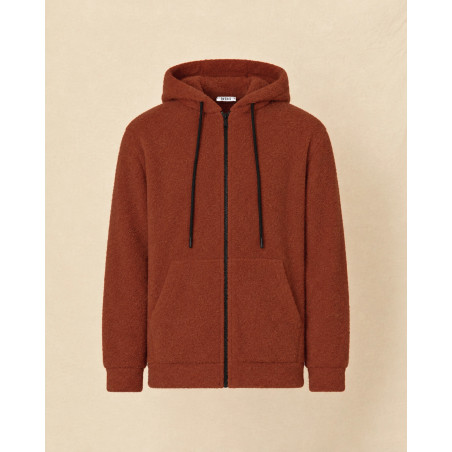 Sweat à capuche zippé en tissu bouclette terracotta Over-D