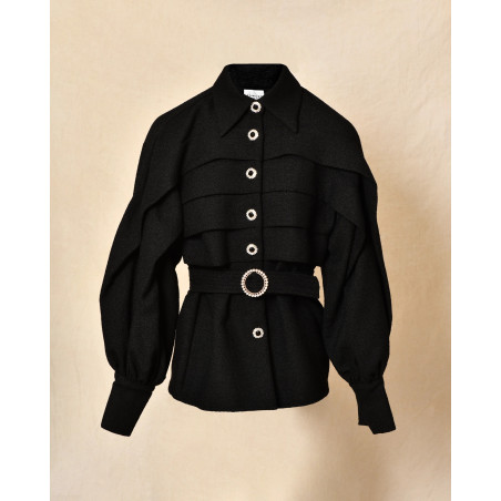 Veste noire cintrée à manches bouffantes Edward Achour