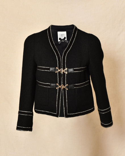 Veste en tweed noire à finitions contrastées Edward Achour