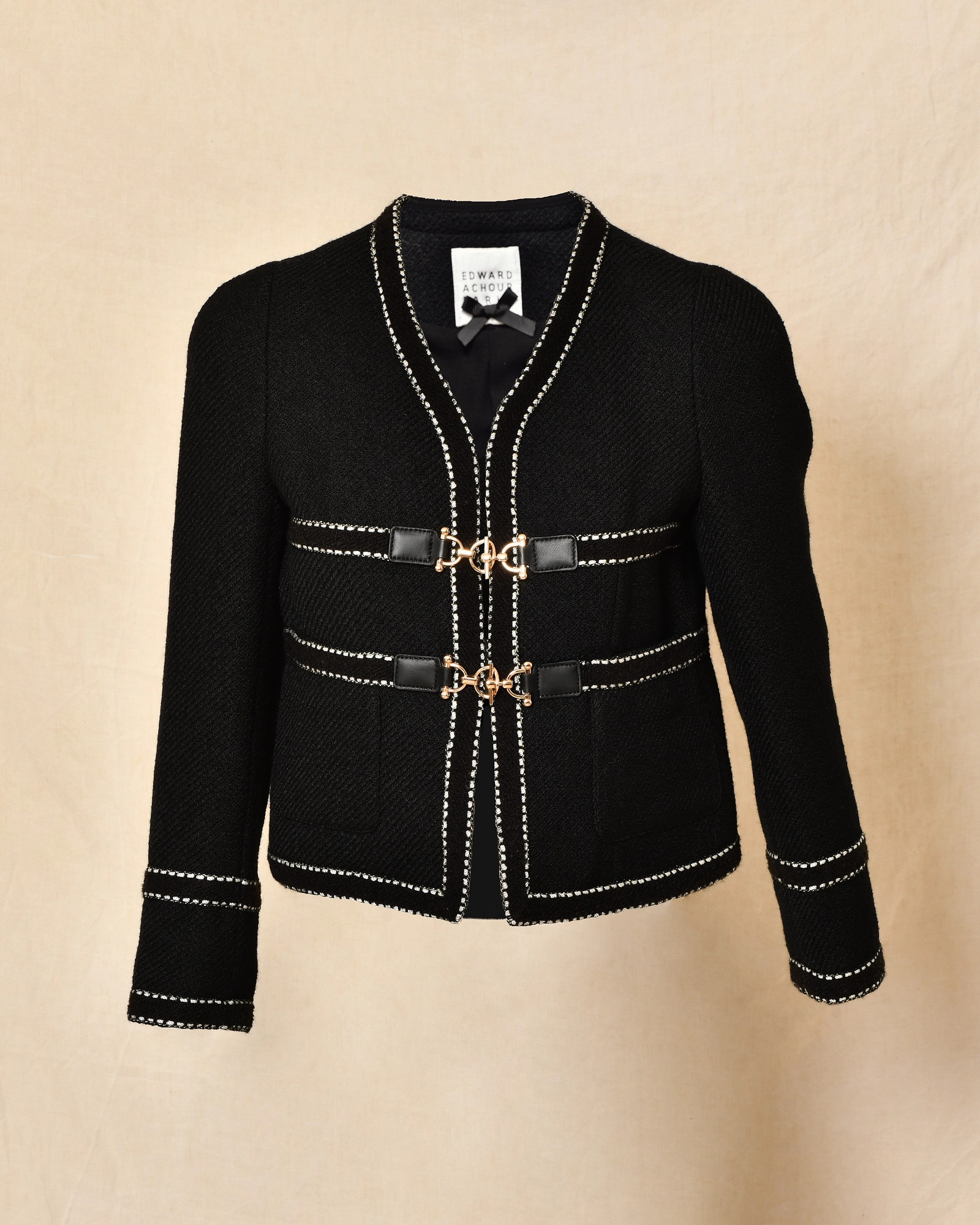 Veste en tweed noire à finitions contrastées Edward Achour