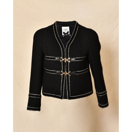 Veste en tweed noire à finitions contrastées Edward Achour