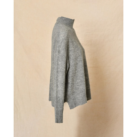 Pull à col montant gris en alpaga et laine Bella Jones