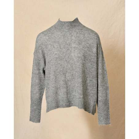 Pull à col montant gris en alpaga et laine Bella Jones