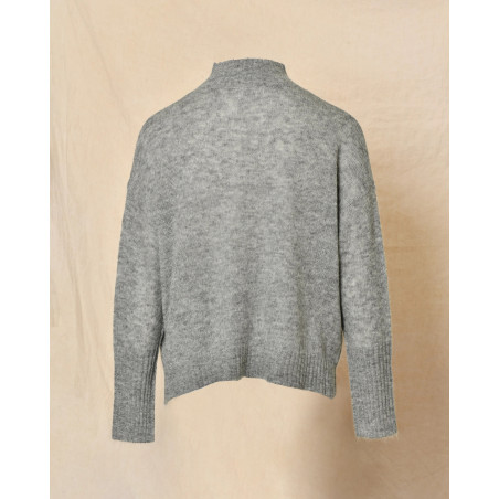 Pull à col montant gris en alpaga et laine Bella Jones