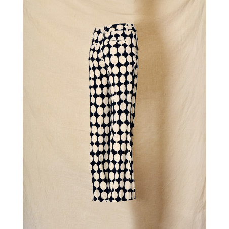 Pantalon bleu et beige à imprimé graphique à pois Co.Go
