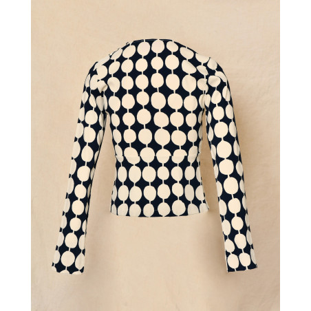 Top bleu et beige à imprimé graphique à pois Co.Go