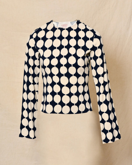 Top bleu et beige à imprimé graphique à pois Co.Go