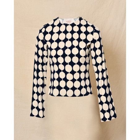 Top bleu et beige à imprimé graphique à pois Co.Go