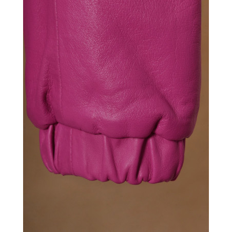 Blouson à capuche en cuir fuchsia Possery
