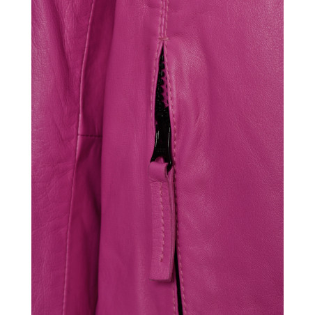 Blouson à capuche en cuir fuchsia Possery