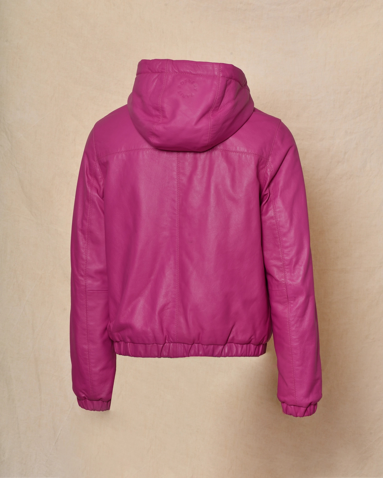 Blouson à capuche en cuir fuchsia Possery