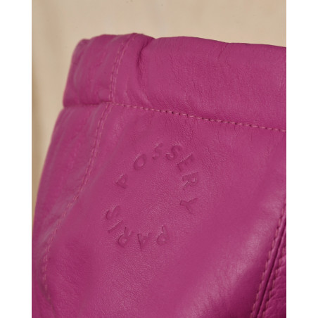 Blouson à capuche en cuir fuchsia Possery