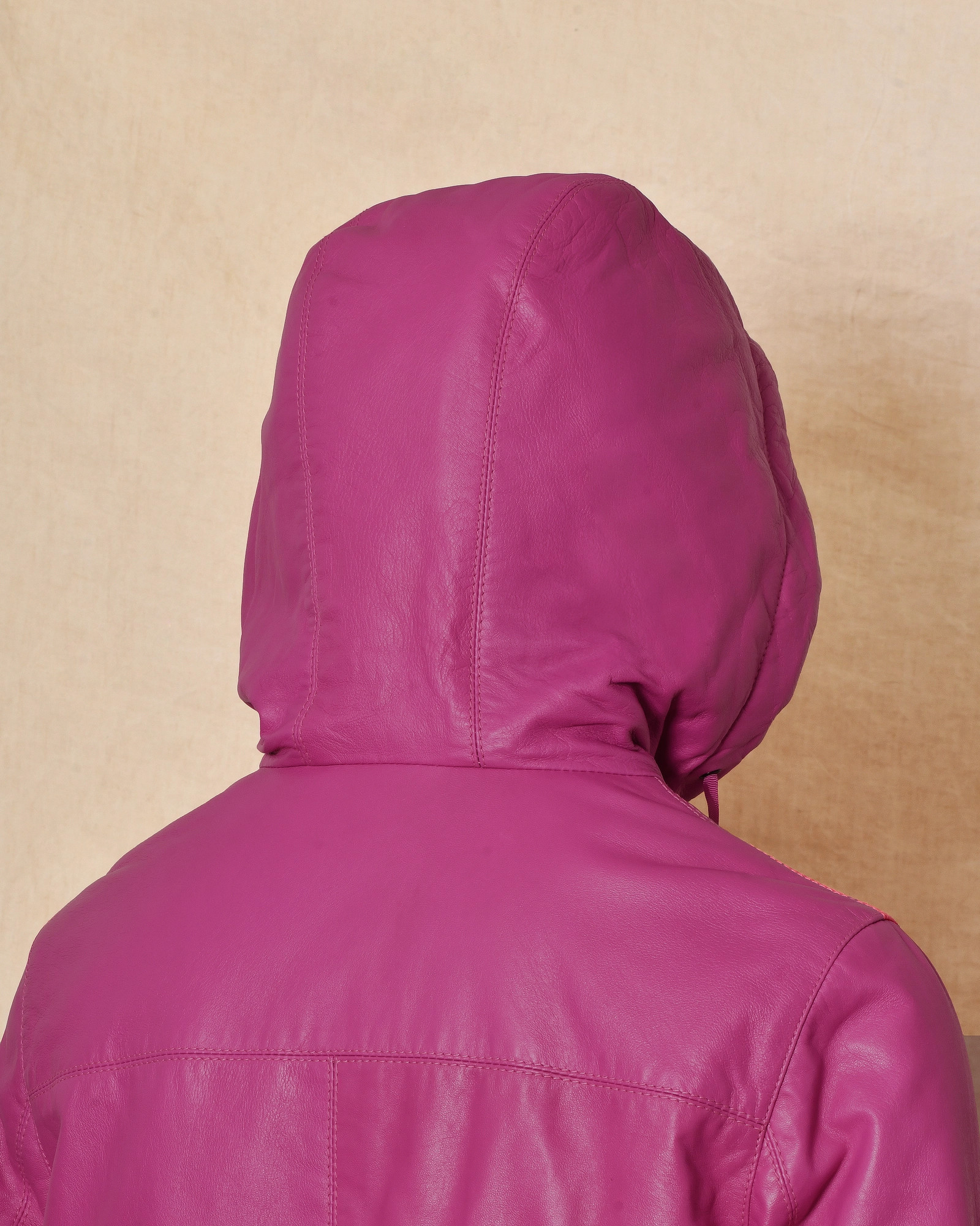 Blouson à capuche en cuir fuchsia Possery