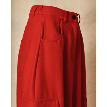 Pantalon en laine cargo rouge à jambes larges Co.Go