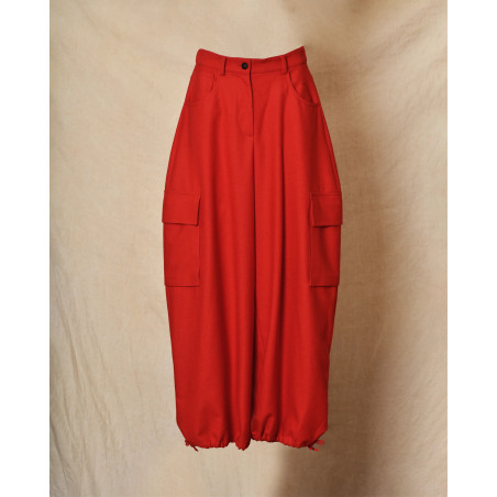 Pantalon en laine cargo rouge à jambes larges Co.Go