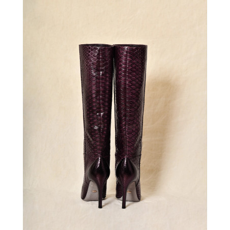 Bottes en cuir violettes effet python à talons aiguilles Sergio Rossi