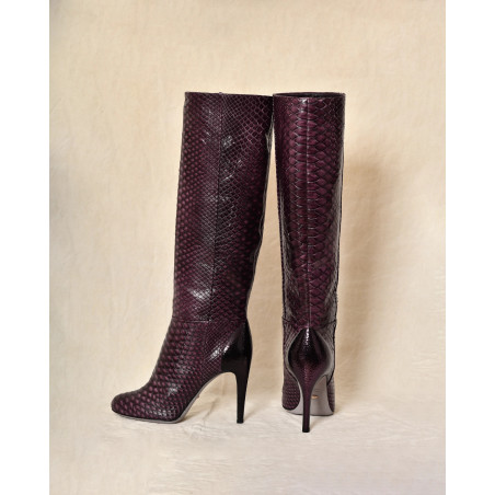 Bottes en cuir violettes effet python à talons aiguilles Sergio Rossi