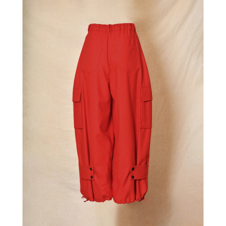 Pantalon en laine cargo rouge à jambes larges Co.Go