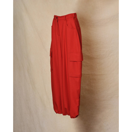 Pantalon en laine cargo rouge à jambes larges Co.Go