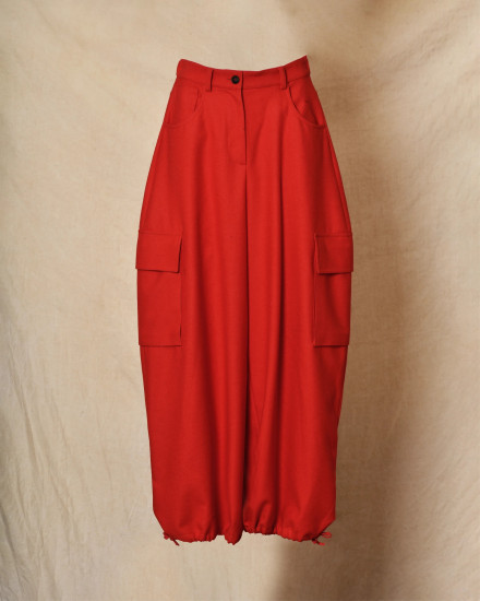Pantalon en laine cargo rouge à jambes larges Co.Go