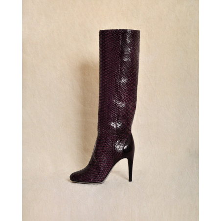Bottes en cuir violettes effet python à talons aiguilles Sergio Rossi