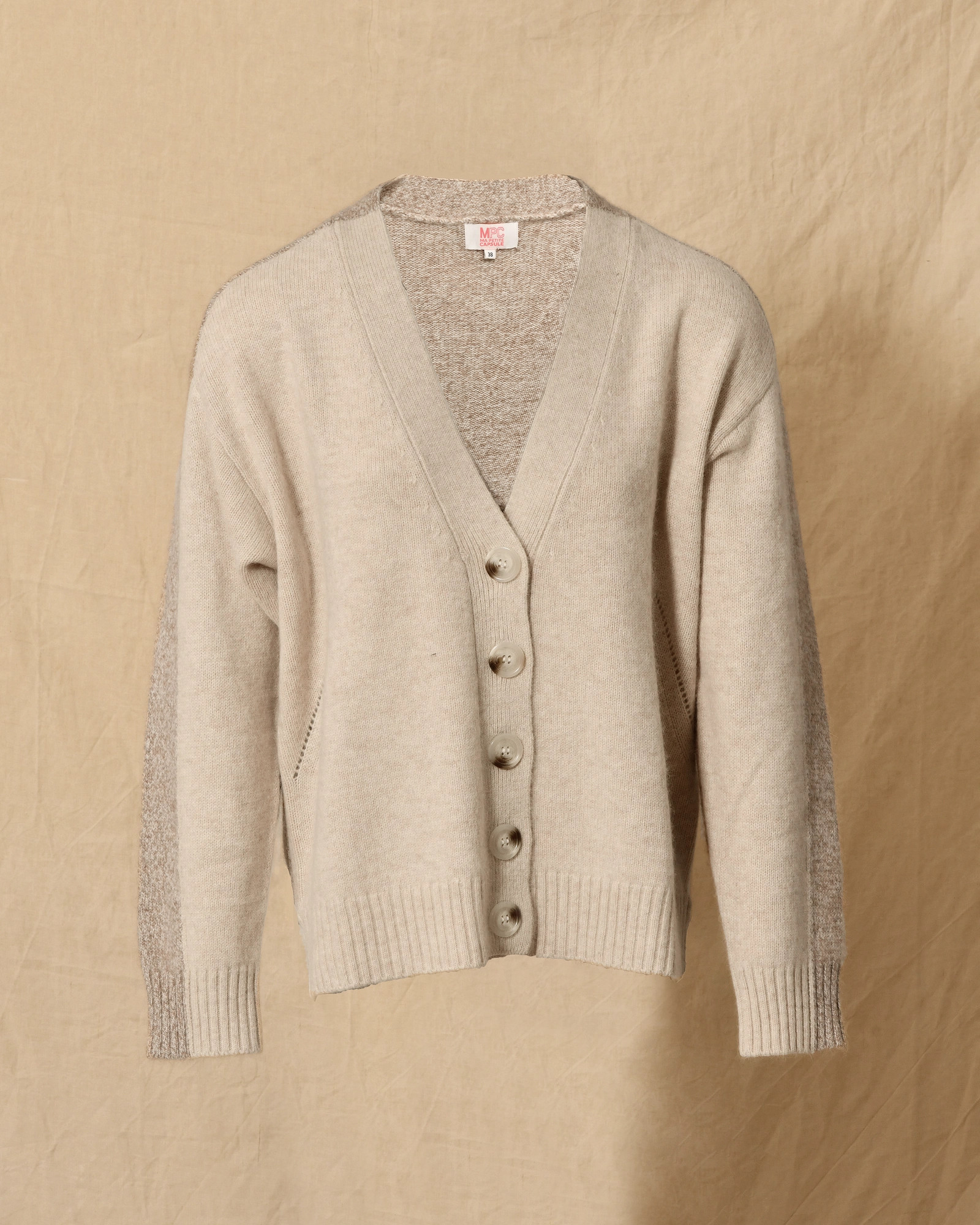 Cardigan en laine bicolore beige Ma Petite Capsule