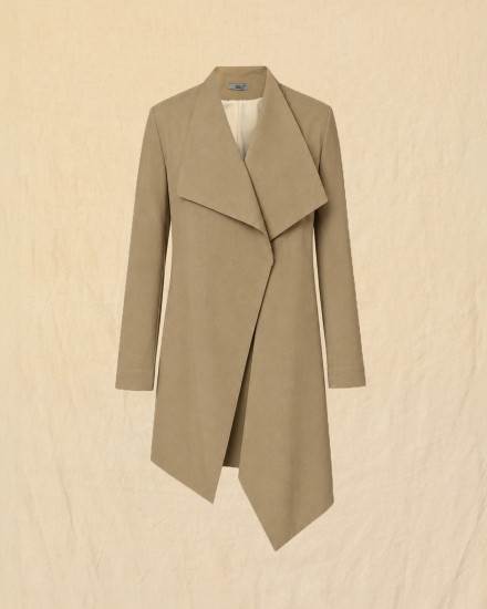 Manteau asymétrique camel à col châle Ixos