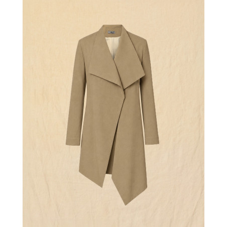 Manteau asymétrique camel à col châle Ixos