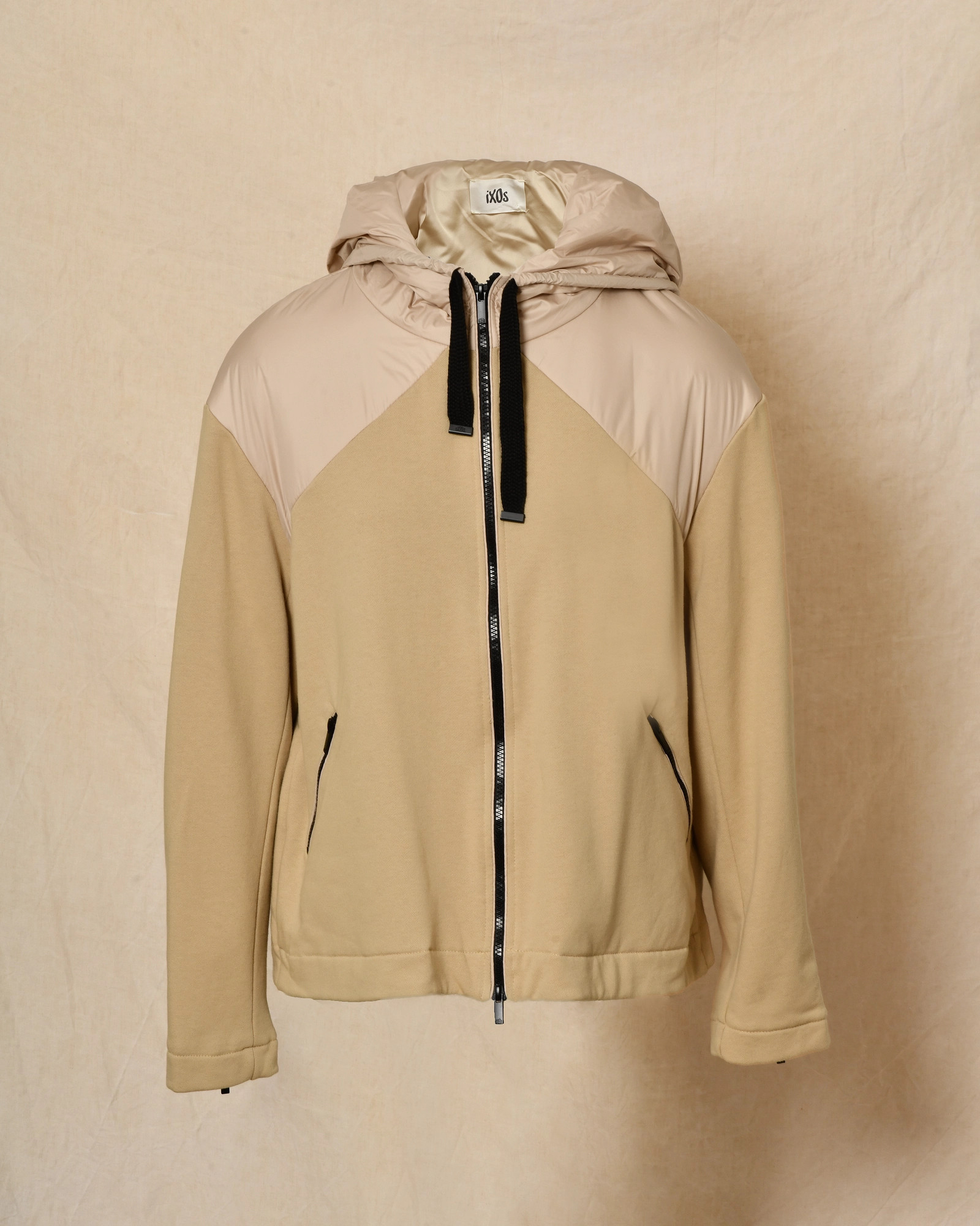 Blouson à capuche bi matière beige Ixos