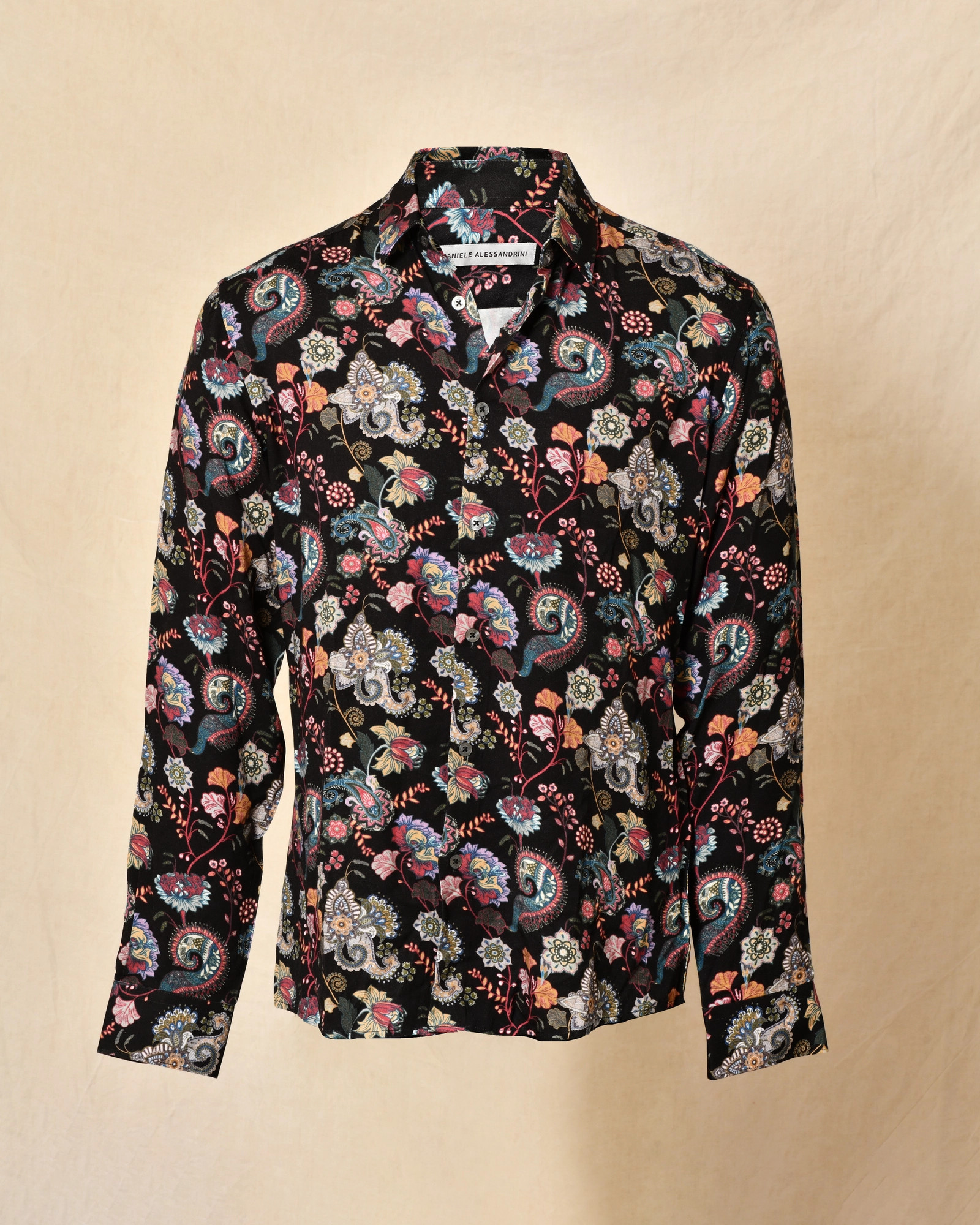Chemise en viscose noire à imprimé floral Daniele Alessandrini