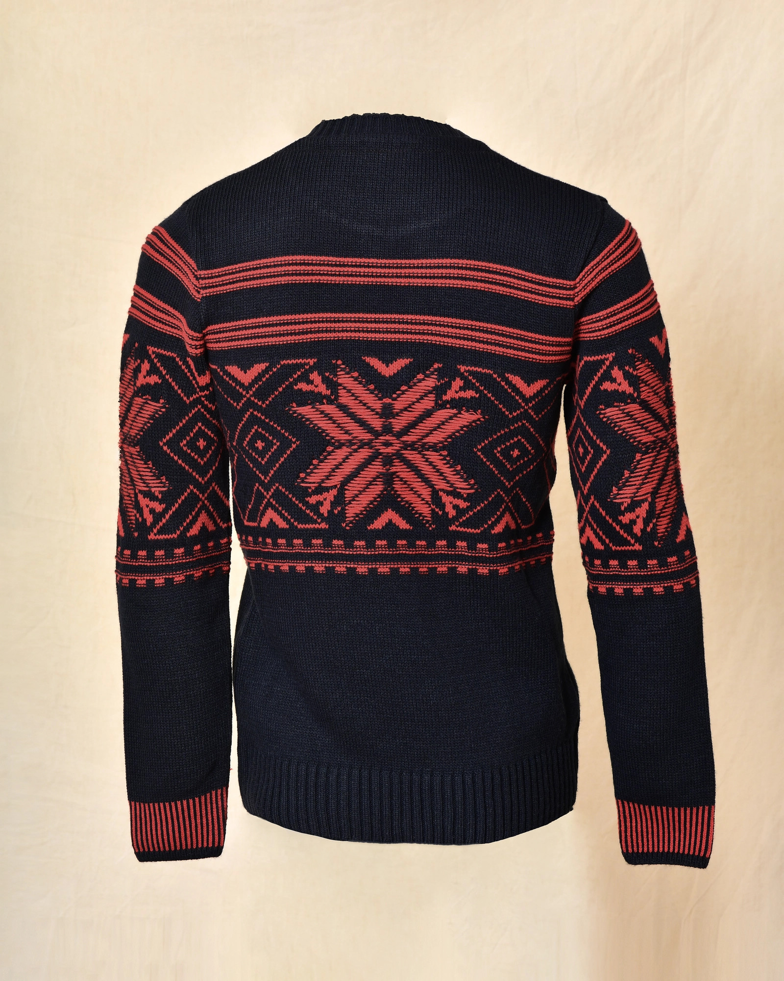 Pull en maille jacquard bleu à motifs nordique Over-D