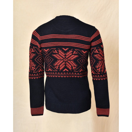 Pull en maille jacquard bleu à motifs nordique Over-D