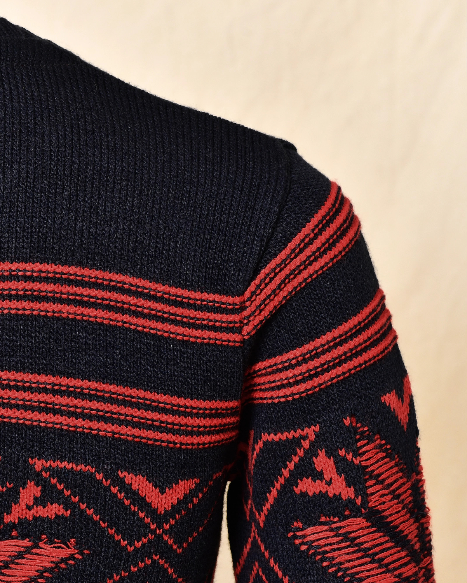Pull en maille jacquard bleu à motifs nordique Over-D