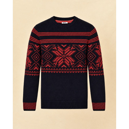 Pull en maille jacquard bleu à motifs nordique Over-D