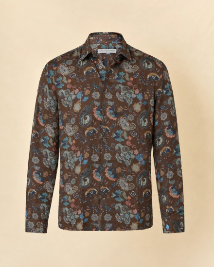 Chemise en viscose marron à imprimé floral Daniele Alessandrini