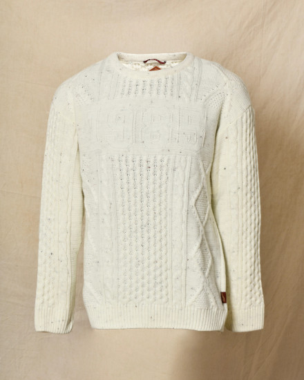 Pull en maille torsadée écru moucheté Telacruda
