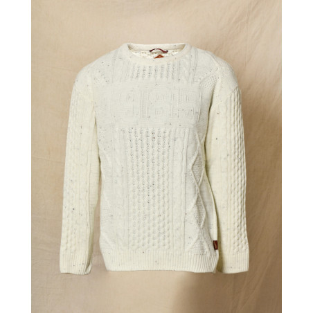 Pull en maille torsadée écru moucheté Telacruda