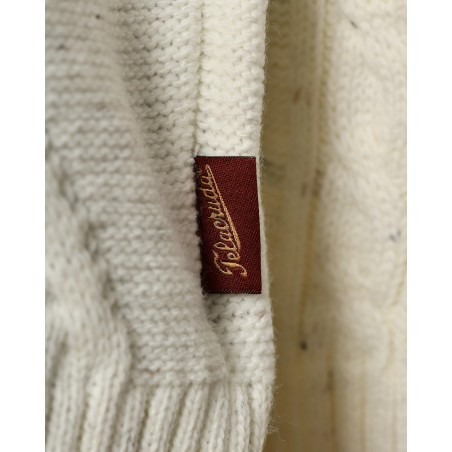 Pull en maille torsadée écru moucheté Telacruda