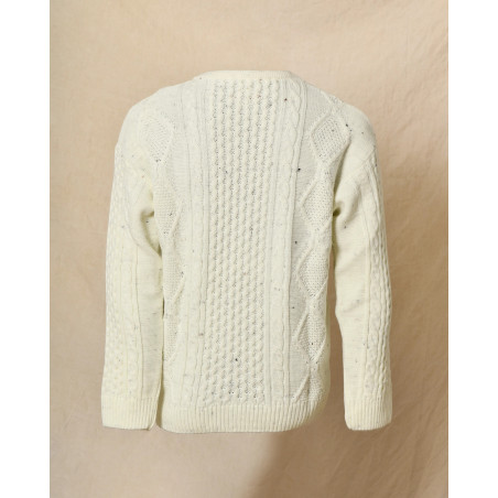 Pull en maille torsadée écru moucheté Telacruda